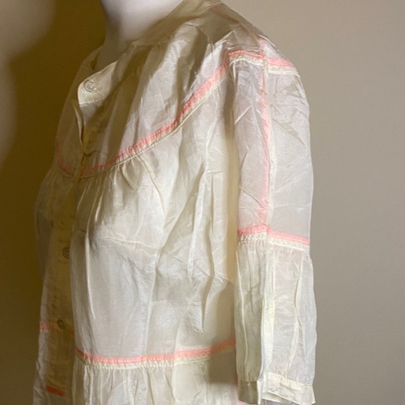 J. Crew Cream Blouse with Pink Accents Sz 4 Cotton & Silk - Picture 3 of 10